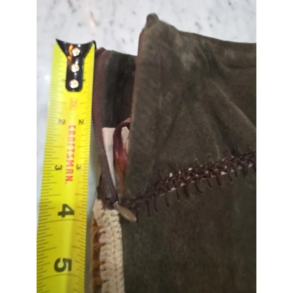 Genuine leather‎ crochet mini skirt brown Sz7 lining side zipper